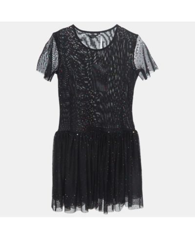 Pre-Owned Love Moschino Women's Black Dotted Tulle Gathered Mini Dress
