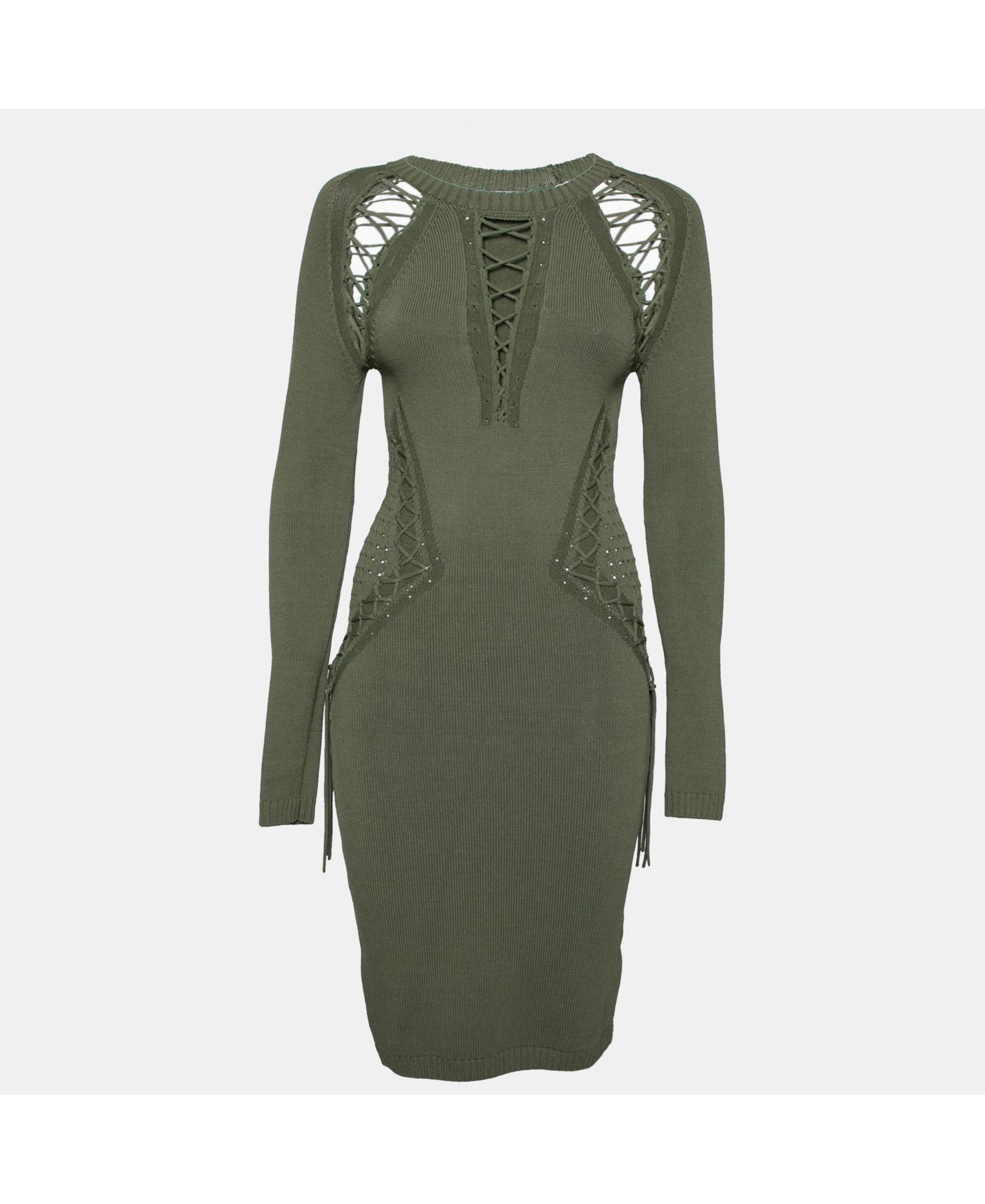 Pre-Owned Ronny Kobo Women's Knitted Cut-Out Lace Up Detail Bodycon Dress