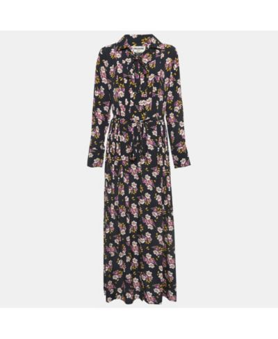 Pre-Owned Zadig & Voltaire Women's Pre-Owned Zadig and Voltaire Black Floral Print Silk Pleated Button Front Maxi Dress
