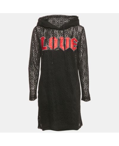 Pre-Owned Love Moschino Women's Pre-Owned Love Mocshino Black Love Applique Mesh Hooded Dress