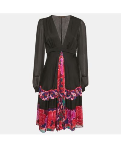 Pre-Owned Roberto Cavalli Женское шелковое миди-платье с принтом, черное