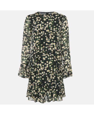Pre-Owned Moschino Women's Cheap And Chic Black Floral Print Silk Ruffled Mini Dress