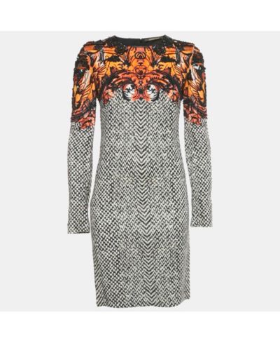Pre-Owned Roberto Cavalli Женское платье миди из крепа с бисером, черное/белое
