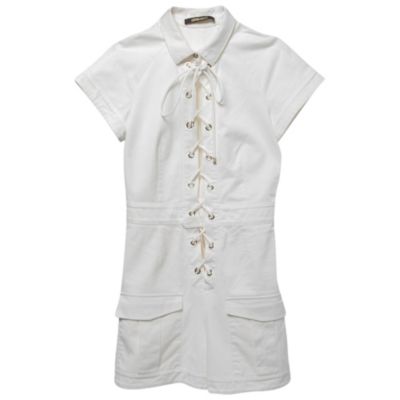 Pre-Owned Roberto Cavalli Women's White Cotton Lace-Up Playsuit
