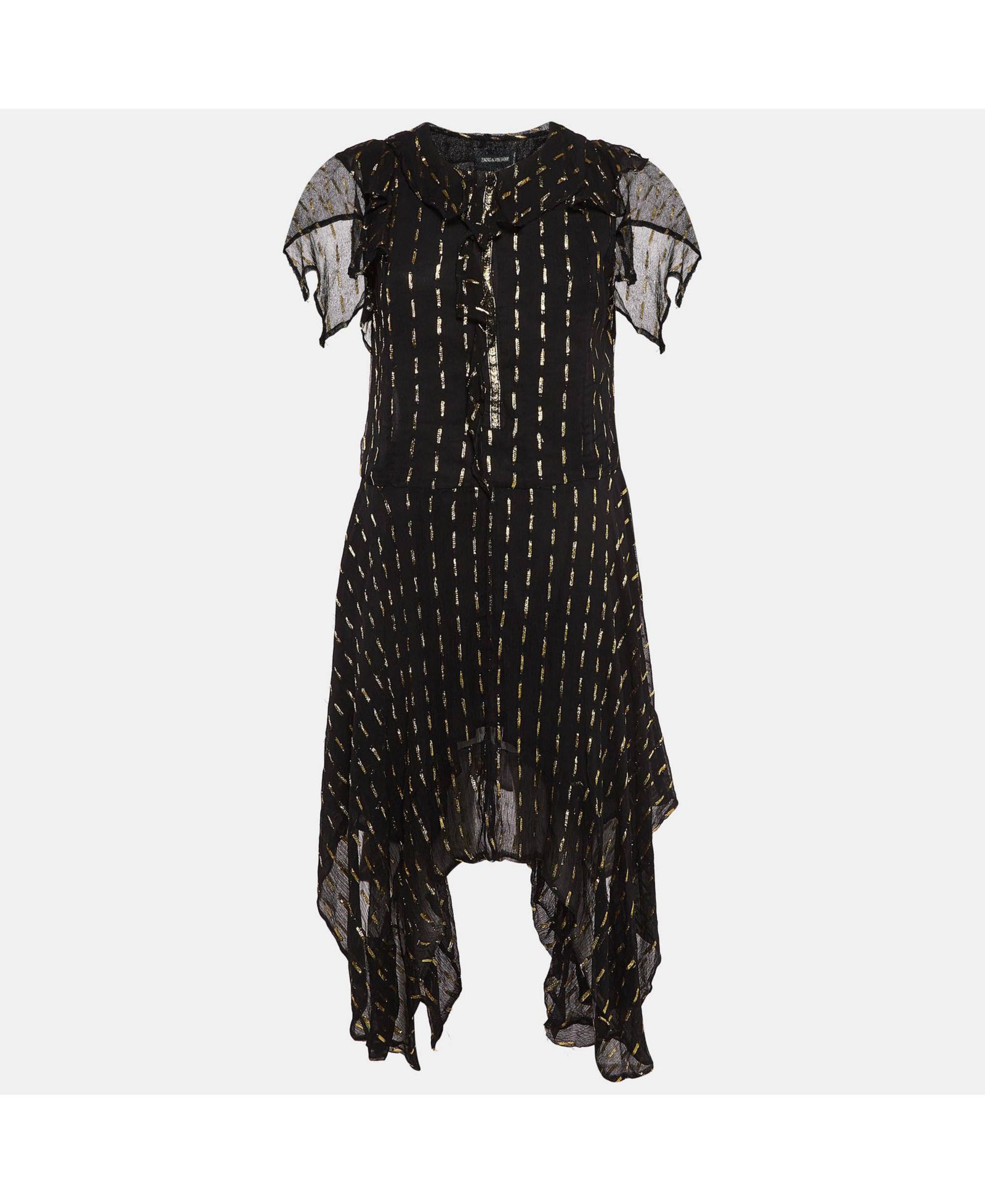 Женское шифоновое платье Zadig & Voltaire Black & Gold Shiny Crepe Ruffled (б/у)