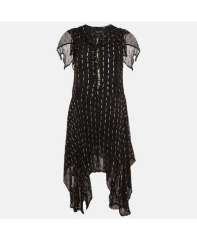 Pre-Owned Zadig & Voltaire Women's Black & Gold Shiny Crepe Ruffled Dress