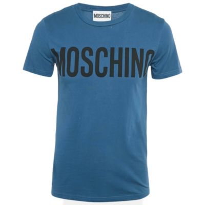 Pre-Owned Moschino Men's Couture Blue Logo Print Cotton Crew Neck T-Shirt
