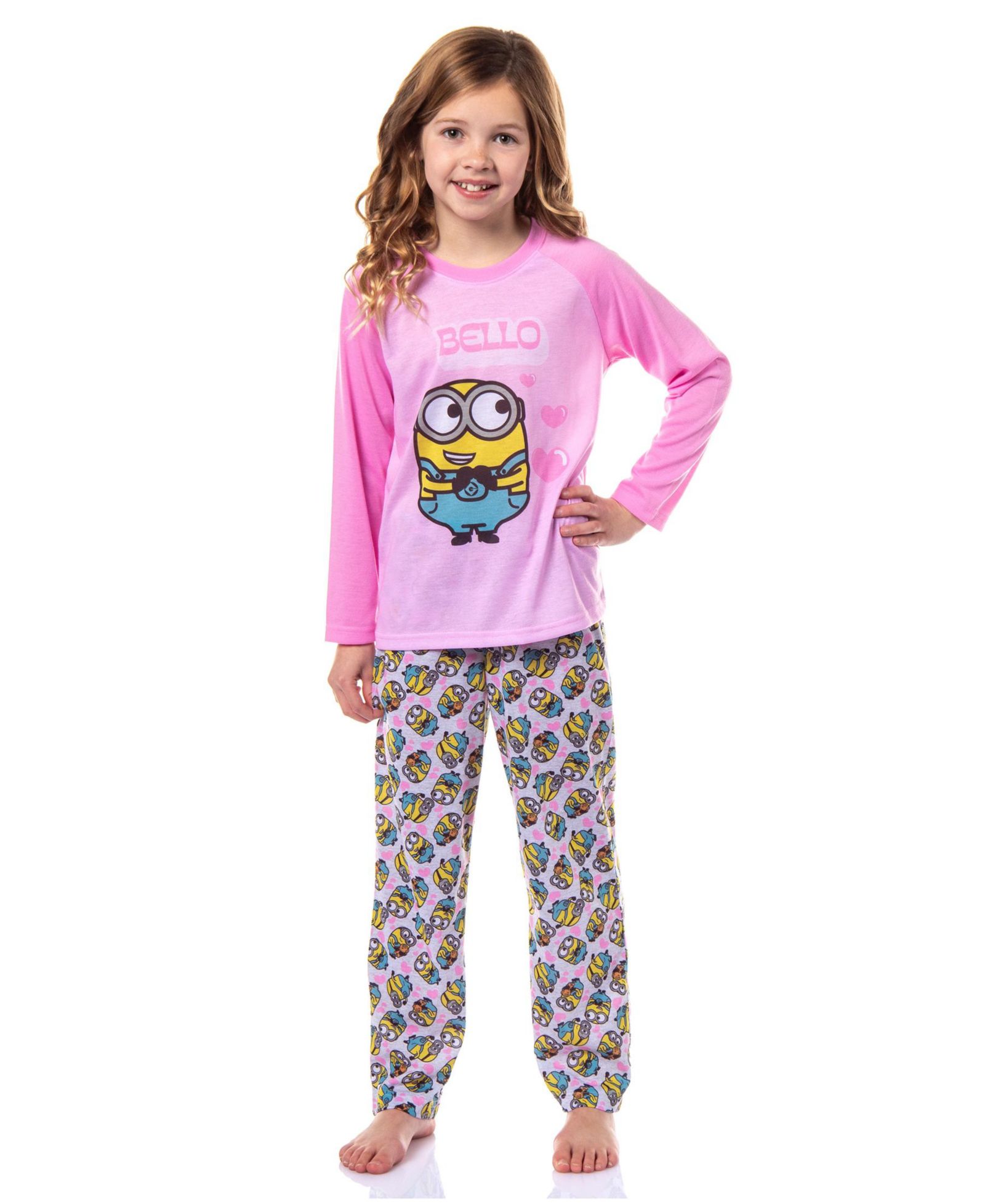 Minions Despicable Me Little and Big Girl's Bello 2-PC Raglan Shirt and Pant Pajama Set