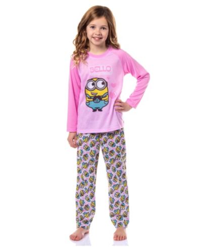 Minions Despicable Me Little and Big Girl's Bello 2-PC Raglan Shirt and Pant Pajama Set