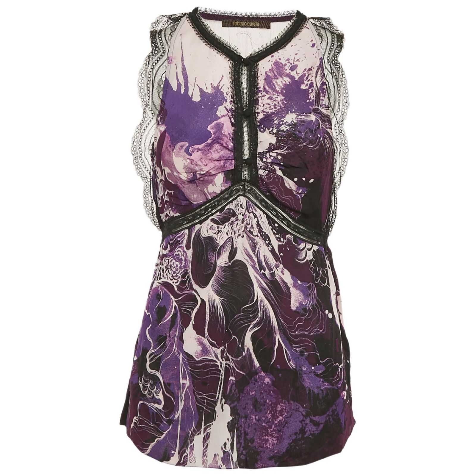 Женский топ Pre-Owned Roberto Cavalli Purple/multicolor Printed Lace Trim Detail