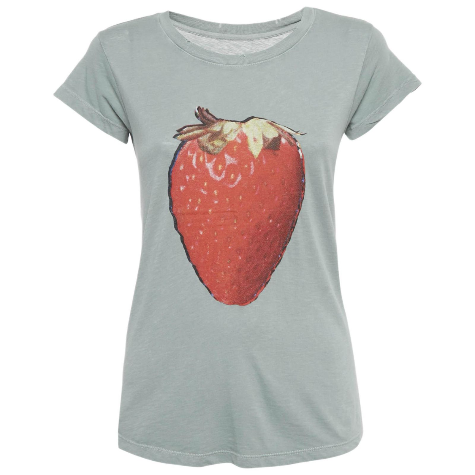 Pre-Owned Zadig & Voltaire Women's Green Strawberry Print Cotton Blend Distressed T-Shirt