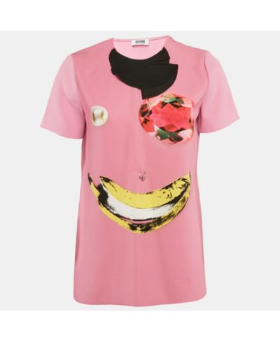 Pre-Owned Moschino Women's Cheap And Chic Pink Printed Crepe Metal Ring Detail Top