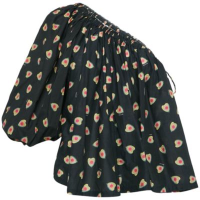Pre-Owned Zadig & Voltaire Women's Hearts Print Cotton One Shoulder Coeur Top