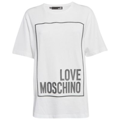 Pre-Owned Love Moschino Women's White Metallic Print Jersey T-Shirt