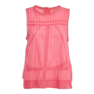 Pre-Owned Zadig & Voltaire Women's Pink Cotton Lace Trimmed Sleeveless Top