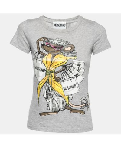 Pre-Owned Moschino Женская футболка Cotton Shopaholic с принтом мыши