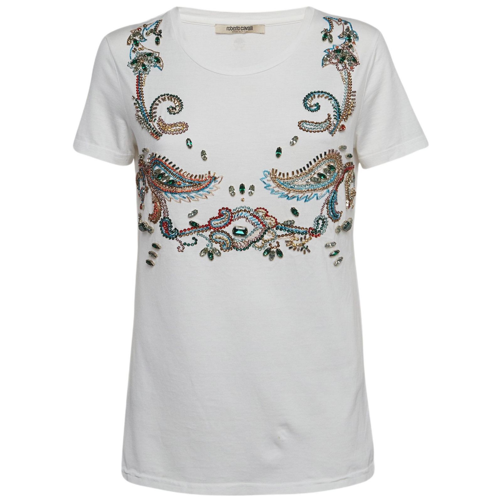 Pre-Owned Roberto Cavalli Women's White Crystal Embellished Knit Top