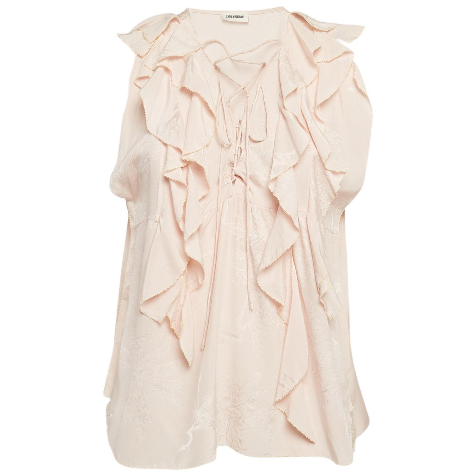 Pre-Owned Zadig & Voltaire Women's Floral Jacquard Ruffled Time Lace-Up Top