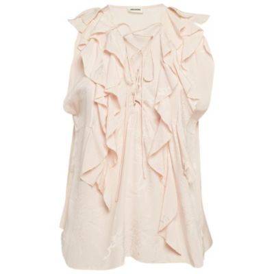 Pre-Owned Zadig & Voltaire Women's Floral Jacquard Ruffled Time Lace-Up Top
