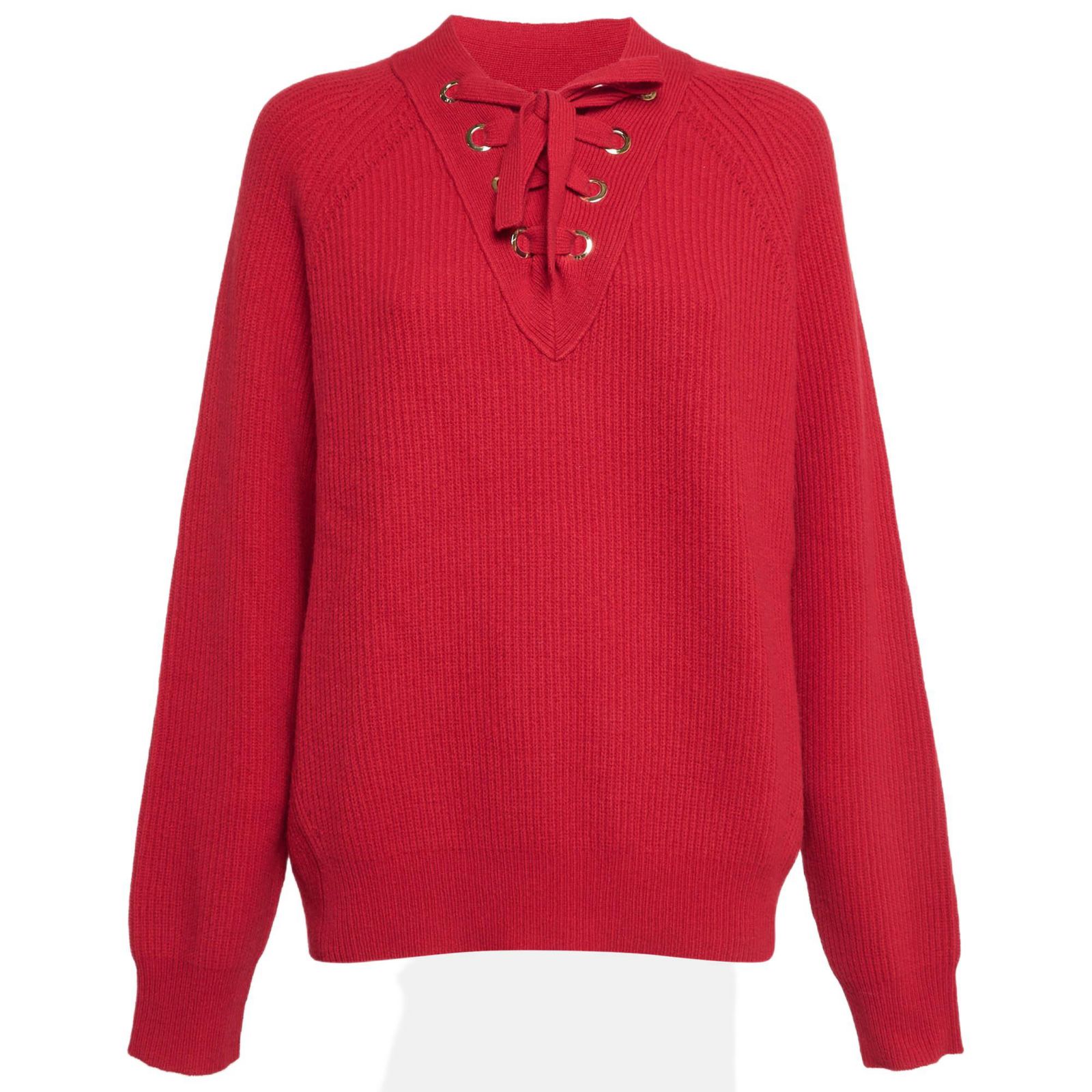 Pre-Owned Zadig & Voltaire Women's Pre-Owned Zadig and Voltaire Red Rib Knit Lace-Up Kassy Lc Sweater