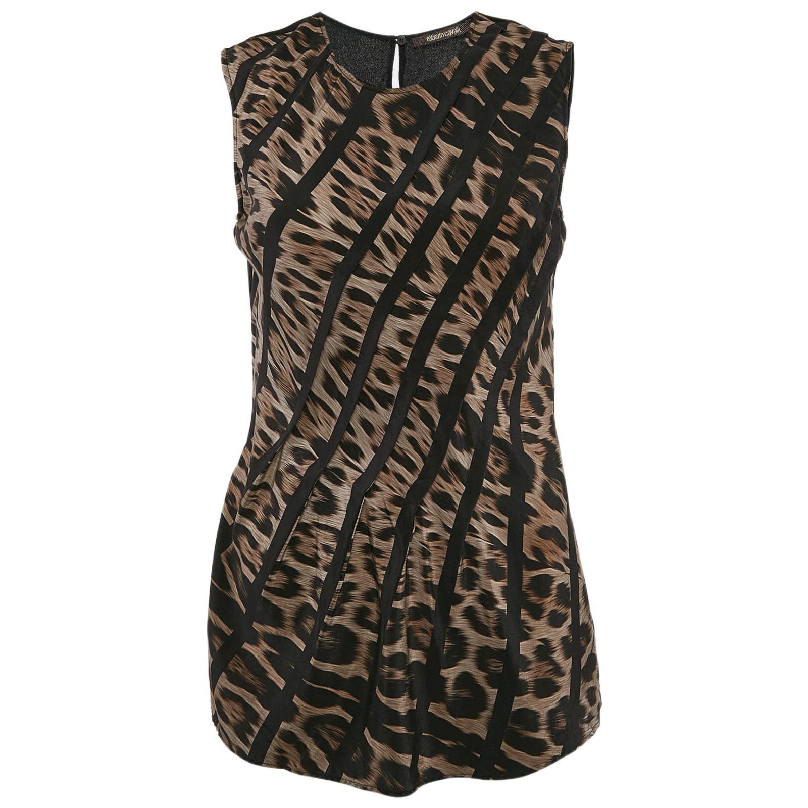 Pre-Owned Roberto Cavalli Women's Brown Leopard Print Silk Sleeveless Top