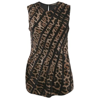 Pre-Owned Roberto Cavalli Women's Brown Leopard Print Silk Sleeveless Top