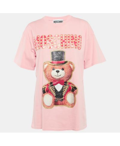 Женская хлопковая футболка Moschino Couture Glitter Teddy Applique