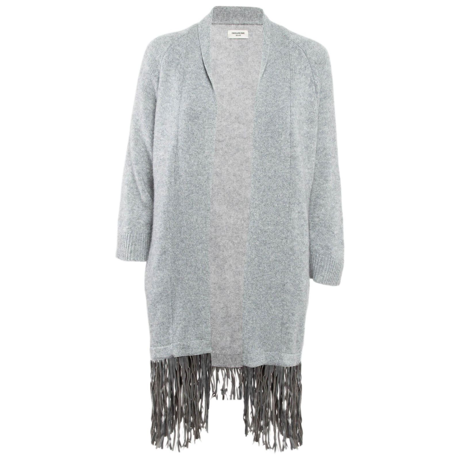Pre-Owned Zadig & Voltaire Women's Pre-Owned Zadig and Voltaire Delux Grey Cashmere Knit Open Front Fringed Cardigan