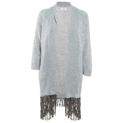 Pre-Owned Zadig & Voltaire Women's Pre-Owned Zadig and Voltaire Delux Grey Cashmere Knit Open Front Fringed Cardigan
