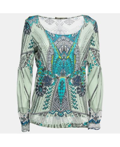 Женский топ Pre-Owned Roberto Cavalli Multicolor Printed Jersey Lace Trimmed