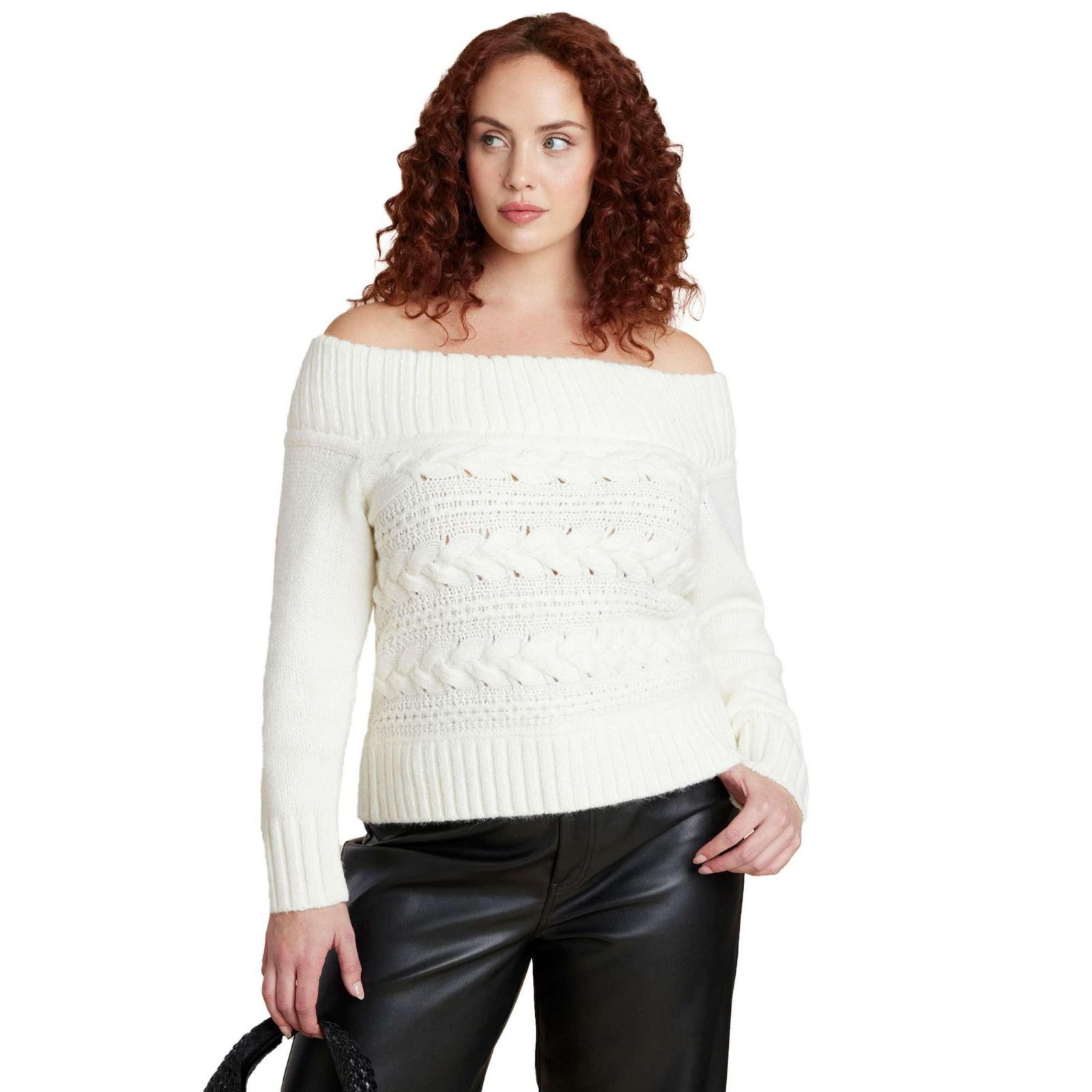 Женский свитер ELOQUII Off The Shoulder Cableknit