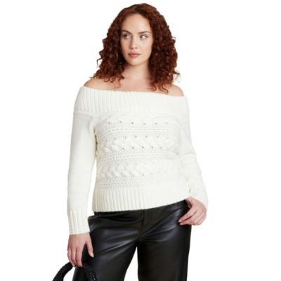 ELOQUII Women's Off The Shoulder Cableknit Sweater