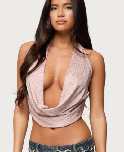 Edikted Women's Studded Backless Cowl Neck Top