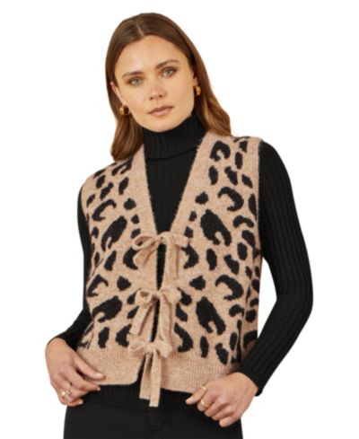 Жилет Yumi Women's Knitted Cheetah Print Tie Waistcoat