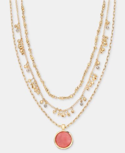 Style & Co Колье с многослойным кулоном с инкрустацией камнями, 17" + 3" удлинитель