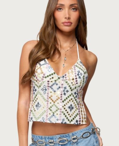 Женский топ Edikted Embroidered Sequin Backless