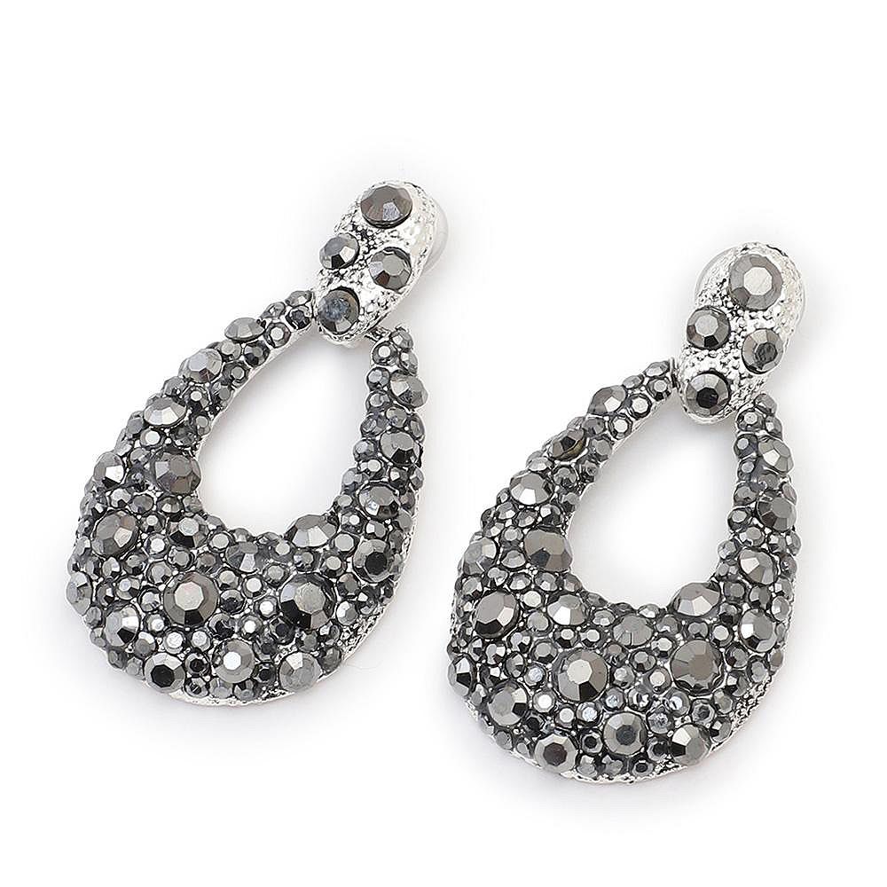 SOHI Women's Silver Embellished Cluster Teardrop Earrings