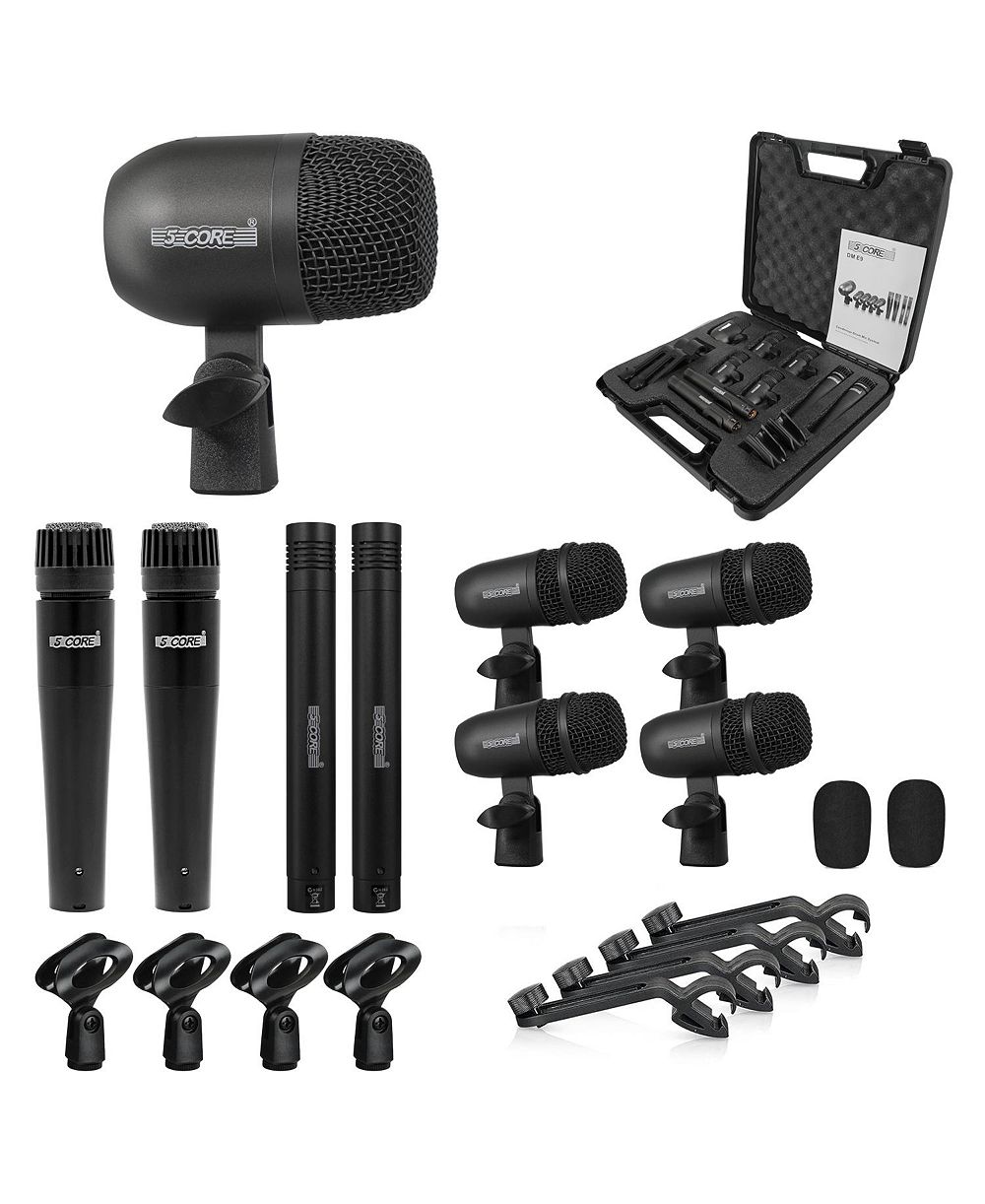 5 Core Drum Microphone Kit 9Pc All Metal Drummer Mics Tom/Snare Cymbals Wired Instrument Drums Set