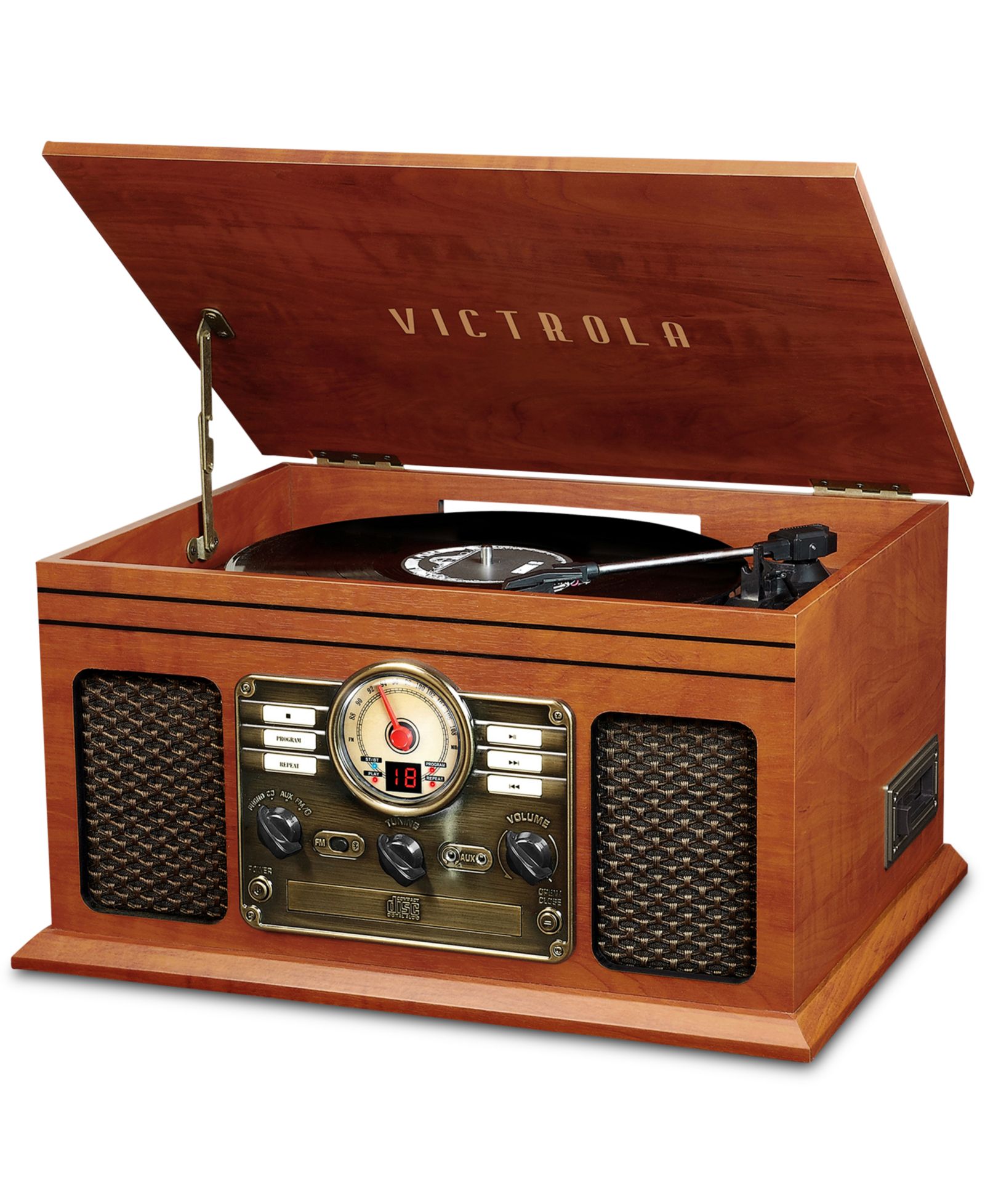 Виниловый проигрыватель Victrola 6-In-1 Nostalgic с 3-скоростным турникетным механизмом и Bluetooth