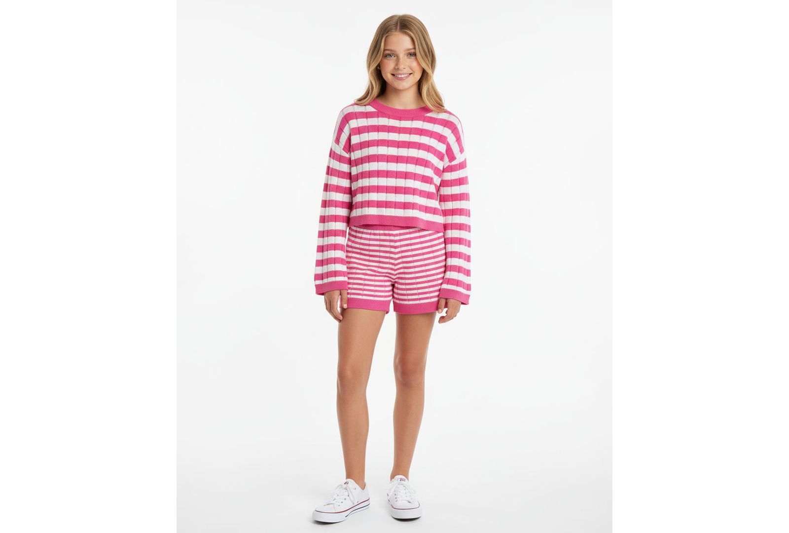 Детский комплект H by Habitual Girls' 7-16 Mixed Stripe Sweater and Shorts 2-Piece Set