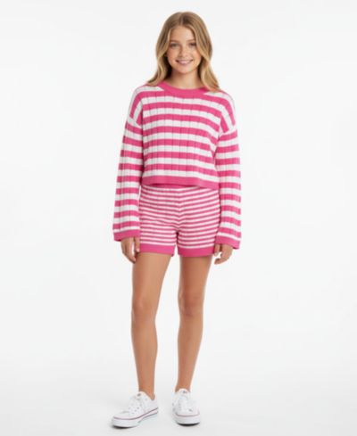 Детский комплект H by Habitual Girls' 7-16 Mixed Stripe Sweater and Shorts 2-Piece Set