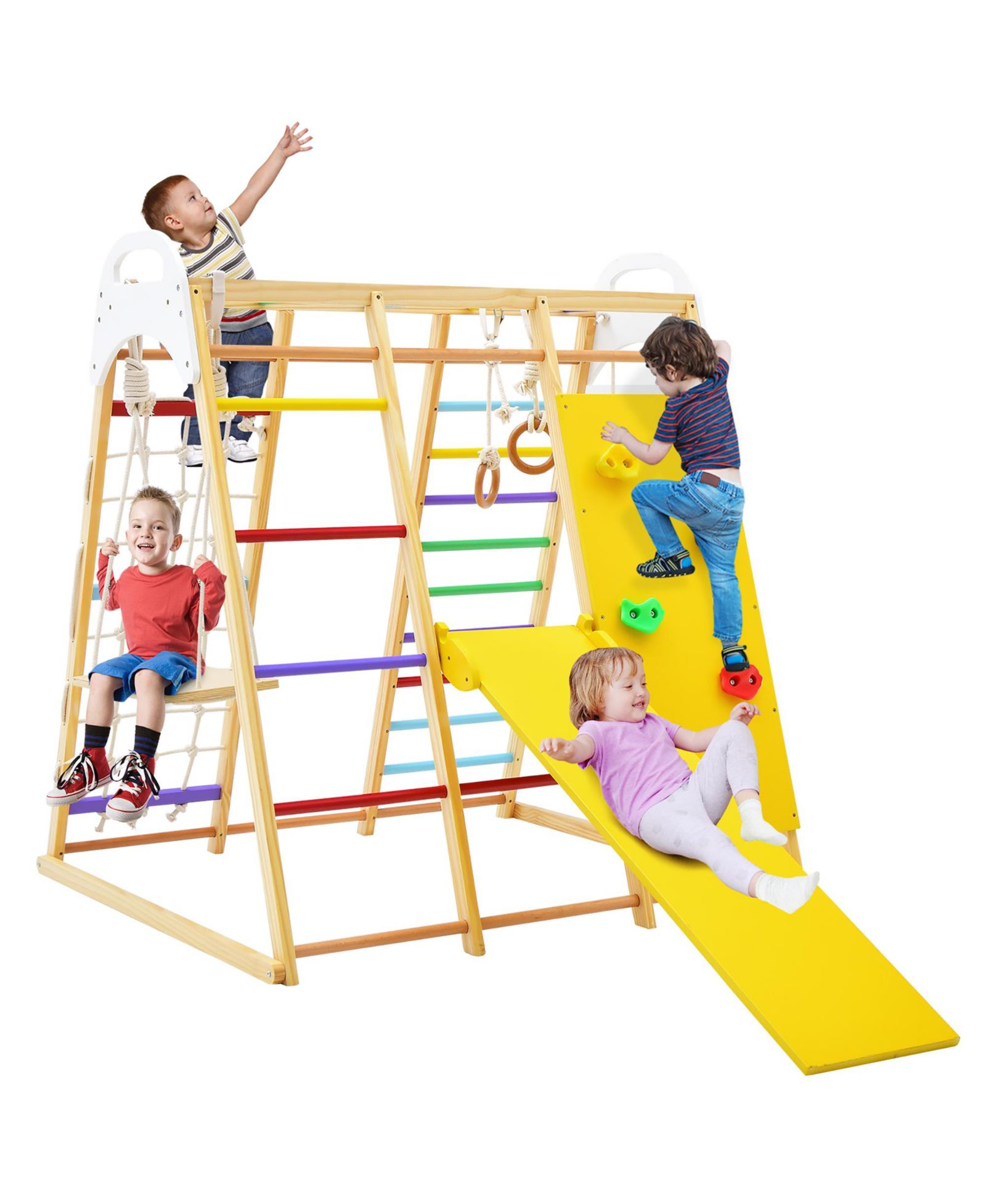 Игровой комплекс Costway 8-in-1 Jungle Gym, деревянный с перекладинами