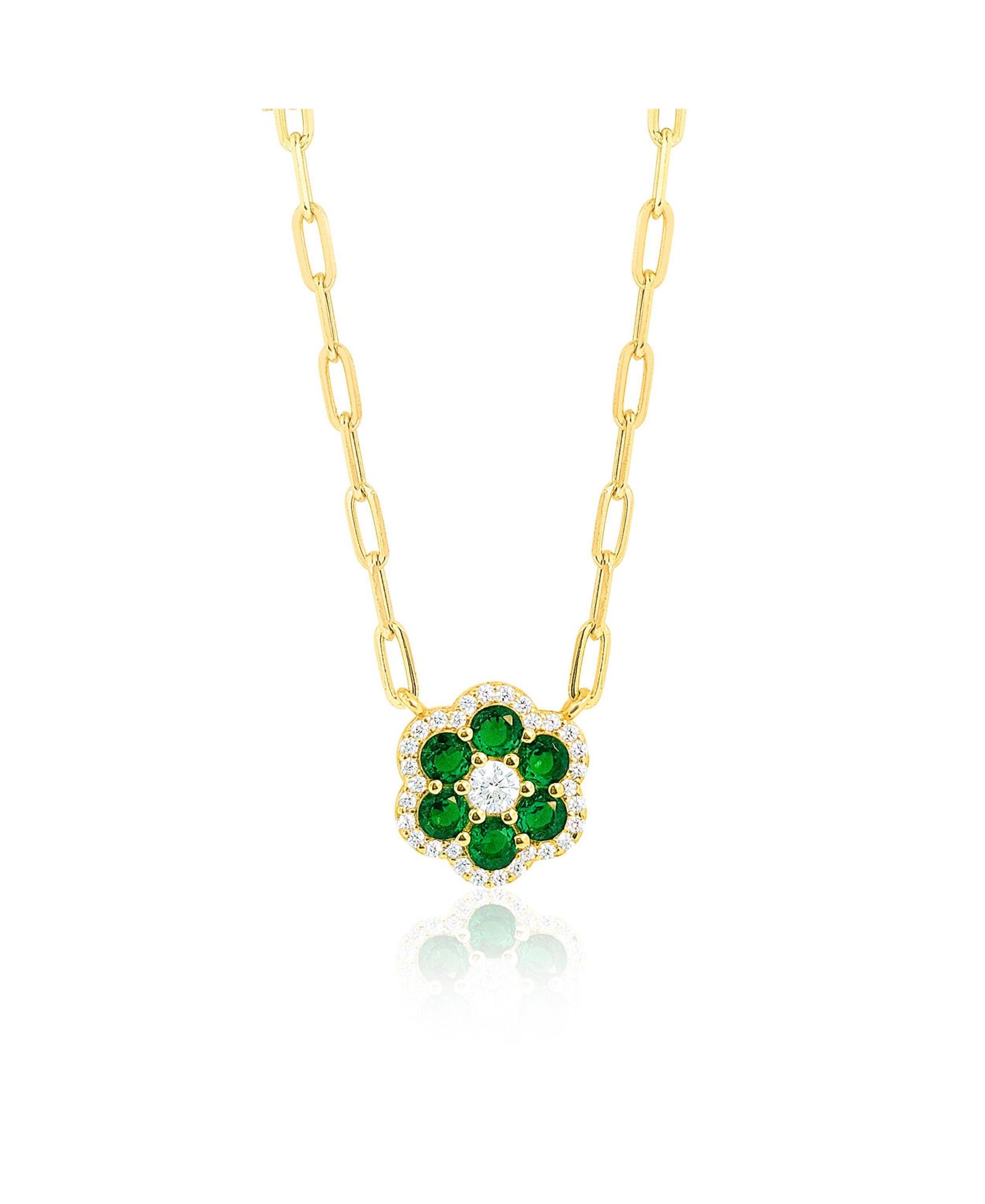 Ожерелье Etoielle Vermeil Paperclip Emerald and CZ Flower Layering