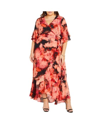 Женское платье макси CITY CHIC Plus Size Mischa с цветочным принтом и оборками