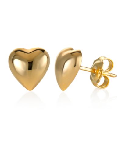 Серьги-гвоздики с объемным сердцем из 10k Gold