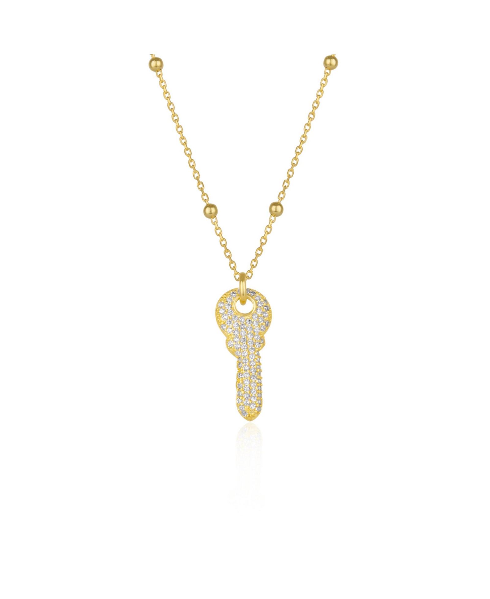 Spero London Key Pendant Necklace With Beaded Chain Sterling