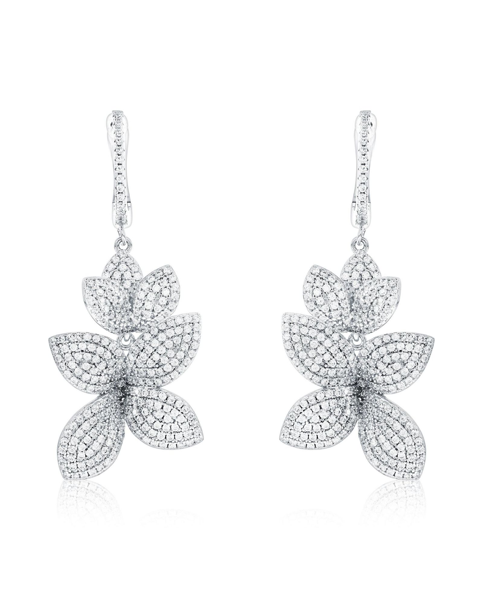 Серьги-подвески Suzy Levian New York с прозрачным кубическим цирконием и цветочным мотивом