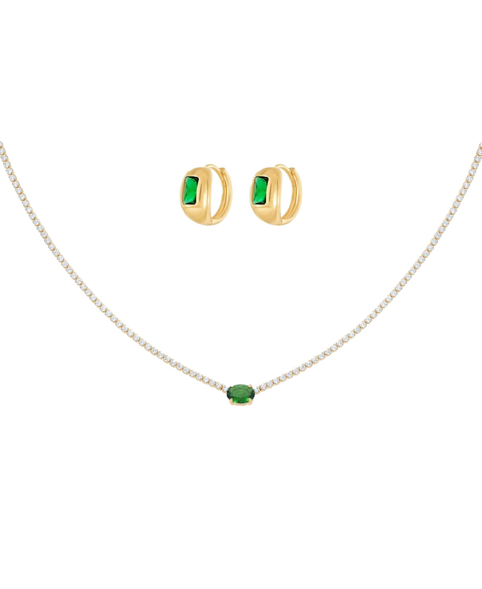 Bearfruit Jewelry Plated Sterling Emerald Rectangle Necklace & Huggies Set Holiday Gift Guide
