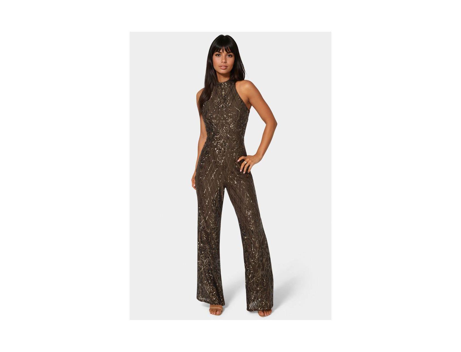 Bebe Women's Sequins Halter Jumpsuit