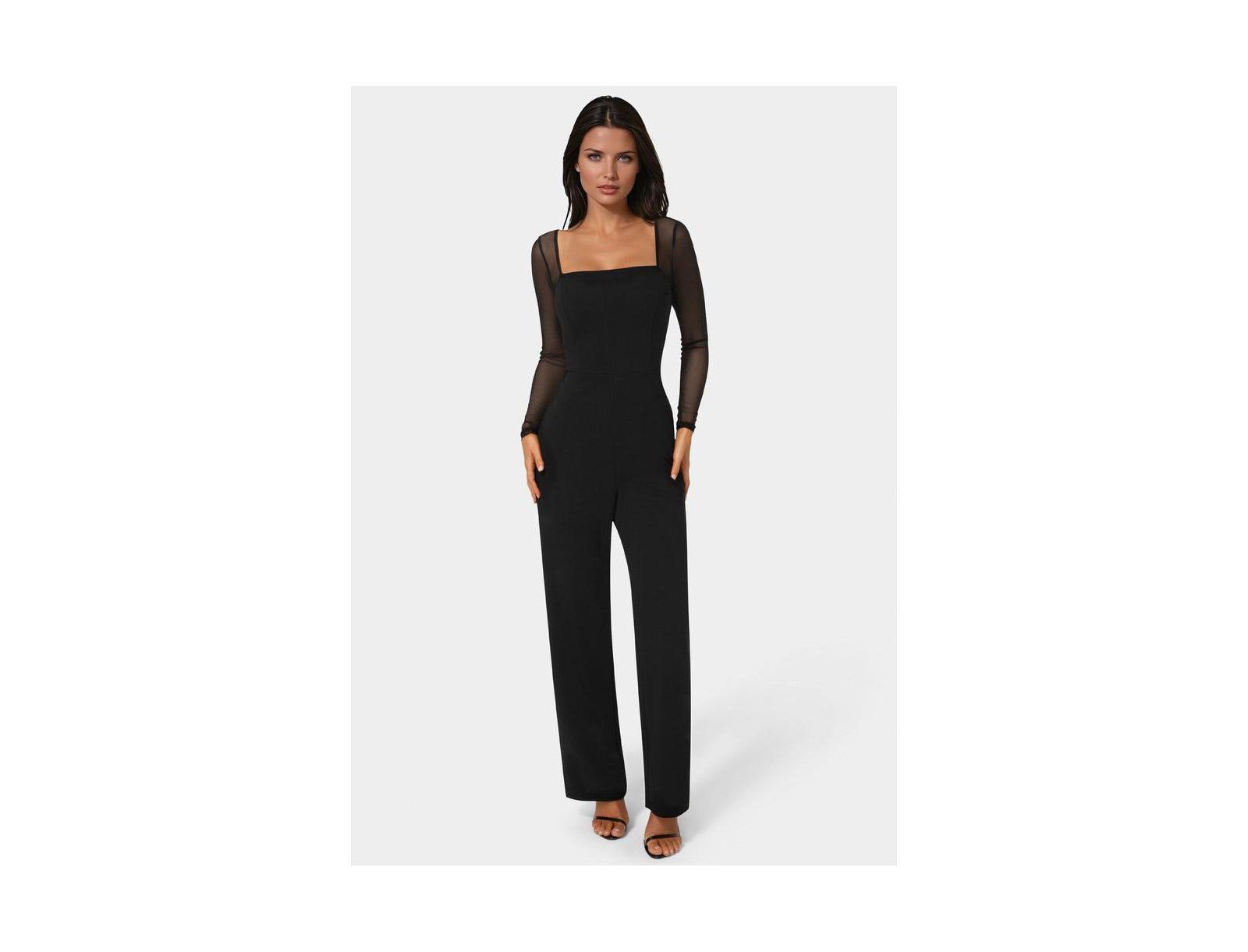 Bebe Women's Scuba Mesh Square Neck Jumpsuit